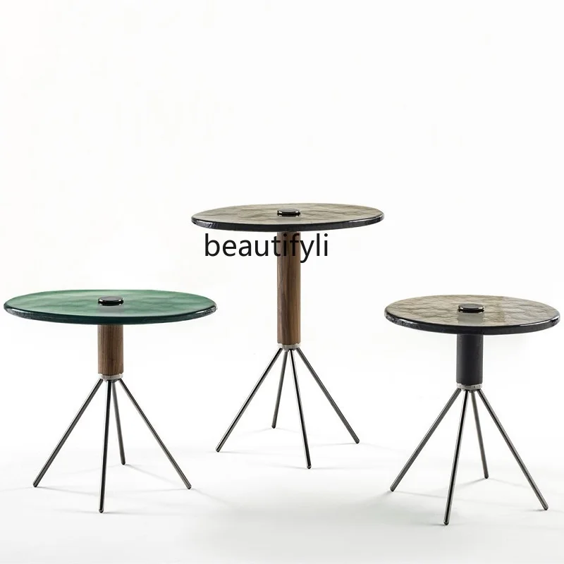 Simple Three-Leg Water Glass Pattern Glass Coffee Table Living Room round Side Table Corner Table furniture