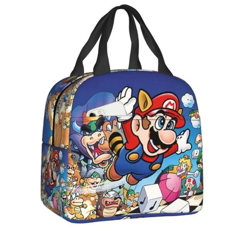 Super Mario Bros torba termiczna Kawaii przenośna lodówka pudełko na Lunch Tote ocieplana z płótna Lunch torba termiczna do przechowywania żywności