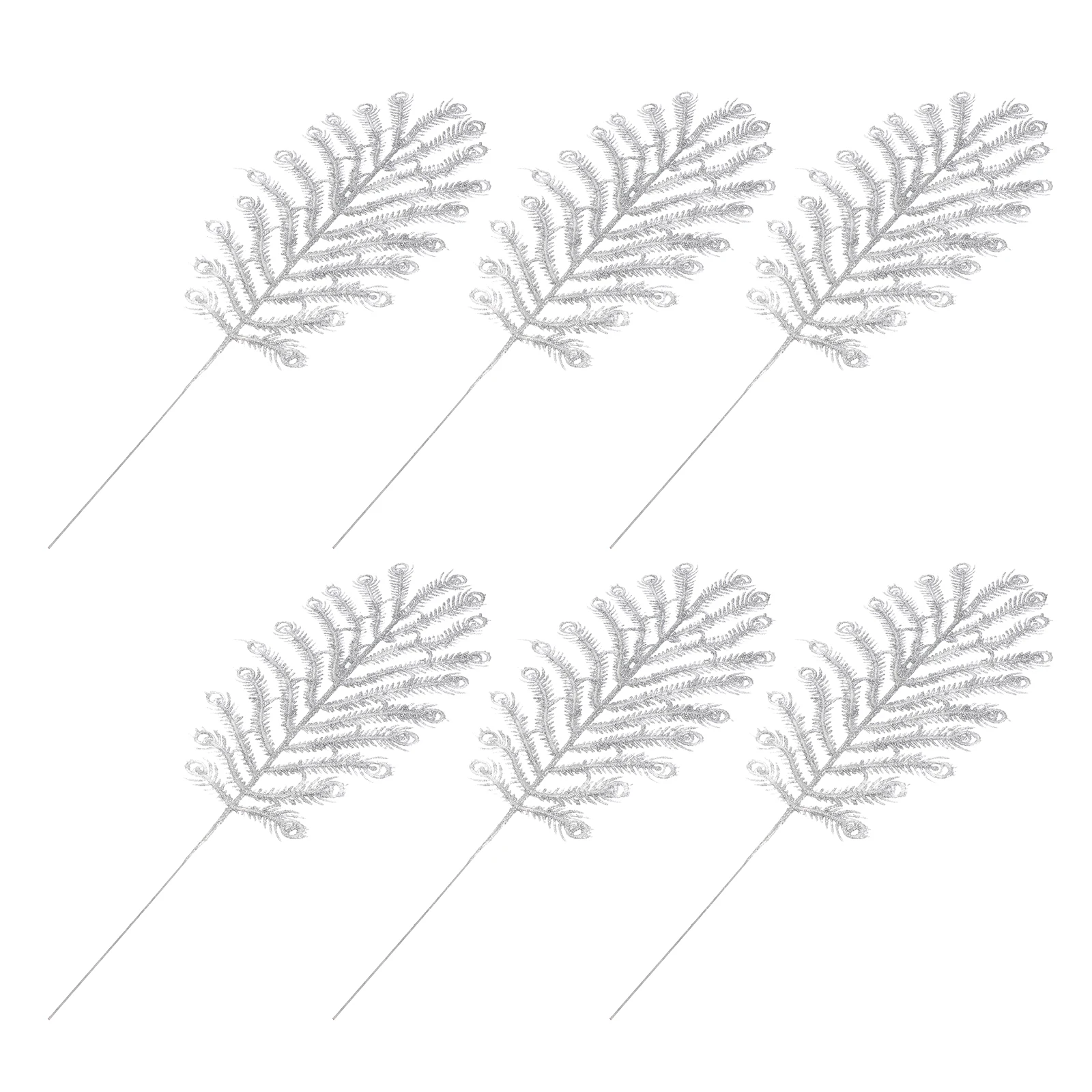 

6Pcs Simulated Phoenix Tail Artificial Christmas Picks Silver Creative DIY Craft Decoration for Gift Wedding Party Photo Prop