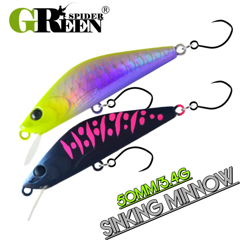 GREENSPIDER  3.4g/50mm Sinking Minnow Lure Mini Tremor Hard Minnow Baits Stable Throwing Full Swimming Layer Trout Lures