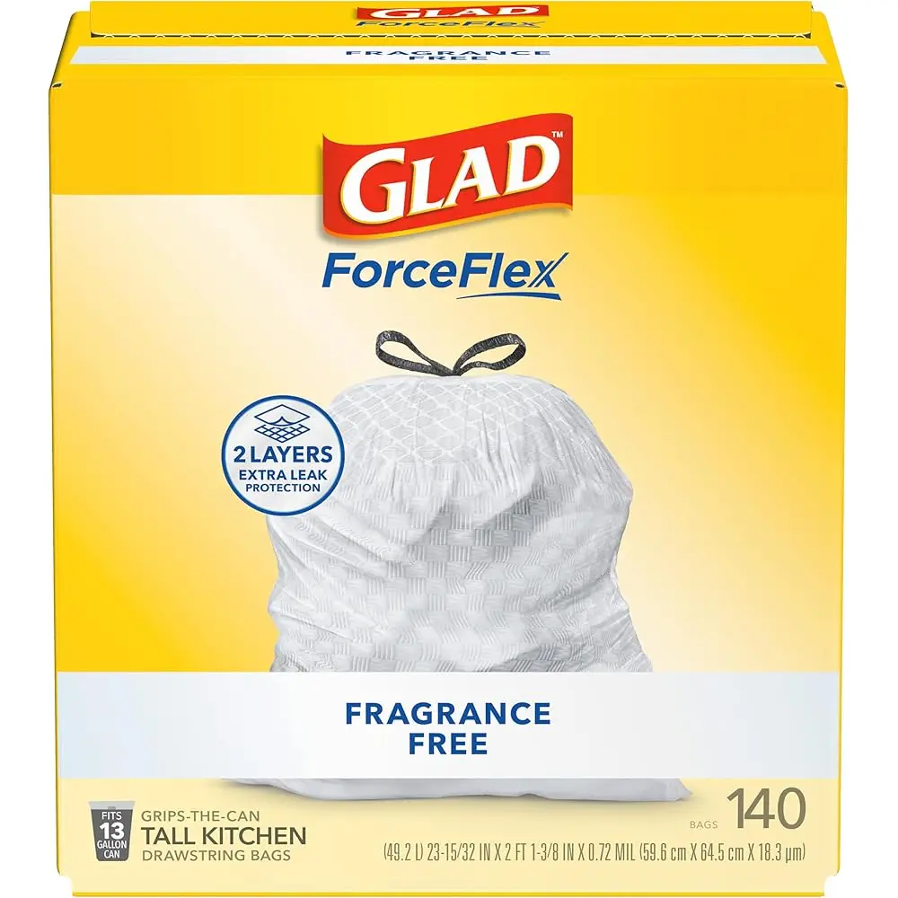 

ForceFlex Tall Kitchen Drawstring Trash Bags, 13 Gal, Fragrance Free, 140 Ct (Package May Vary)