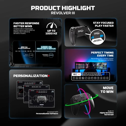 Imagen 2 del producto Controlador de juego FANTECH REVOLVER III WGP12S, mando inalámbrico de 1000hz, disparadores de efecto Hall, Joystick, controlador giroscopio para ps4