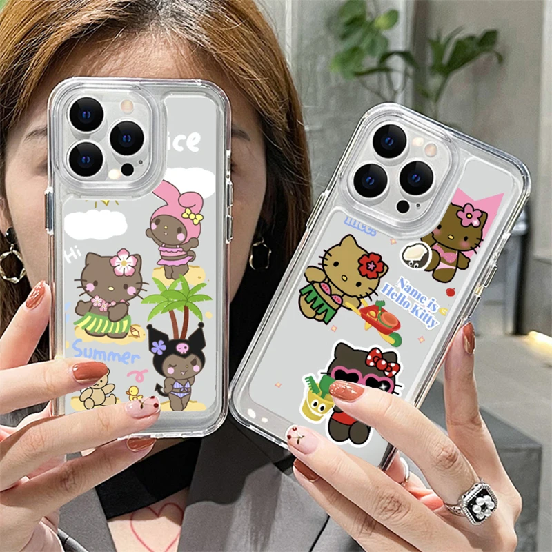 Lovely Hawaii Hello Kitty Pachacco Clear Case For iPhone 14 13 12 11 Pro Max Mini XR XS X 8 7 Plus SE 2020 Soft Silicone Cases