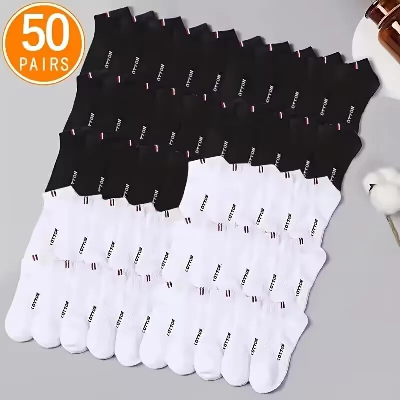 20/50 Pairs of High-Quality Soft and Comfortable Men\'s Sports Socks Casual and Breathable Black and White Short Socks