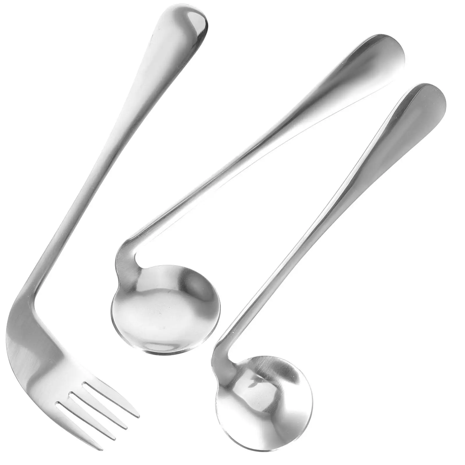 

Elderly Feeding Utensils Angled Spoon 2 Pcs Forks Stainless Steel Durable Practical Curved Forks Auxiliary Spoons Easy Use Care