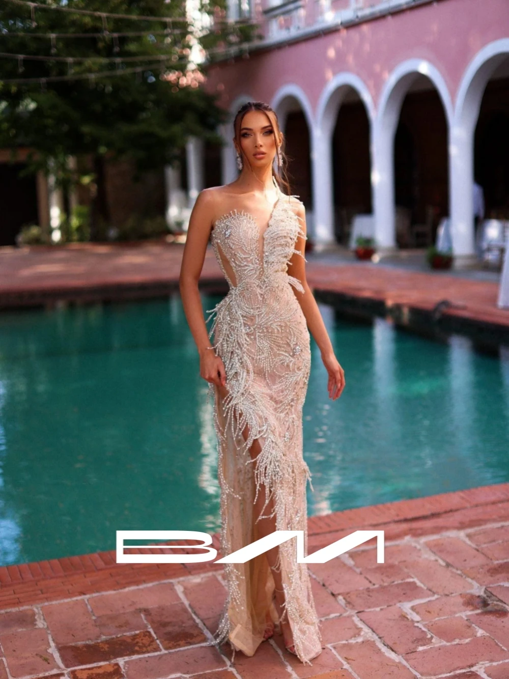 

Sparkling Celebrity Straight Evening Dress Sexy High Slit Women Lace Prom Gown Customized Popular Beaded Red Carpet Wear