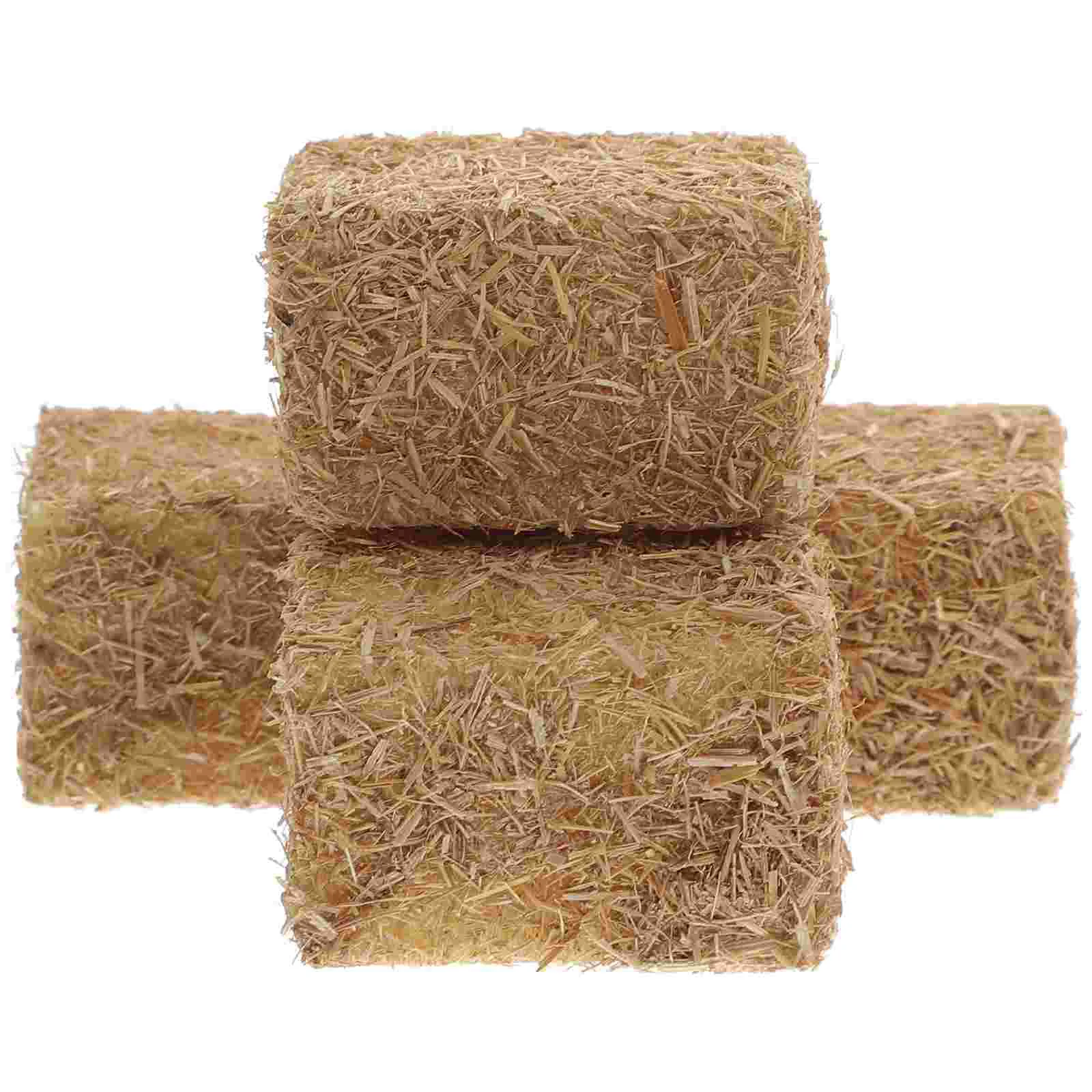 4 Pcs Mini Straw Bales Simulated Haystack Decorations 2x2x3CM Square Rustic Farmhouse nament Artificial Grass Stack Model