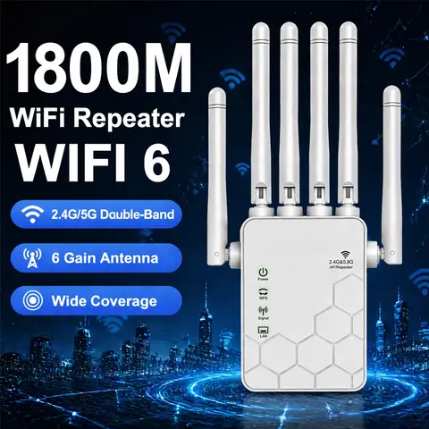 Amplificateur de signal WiFi double bande 2,4 GHz/5 GHz, débit de transmission de 1800 Mbps, pénétration murale, large couverture, compatible