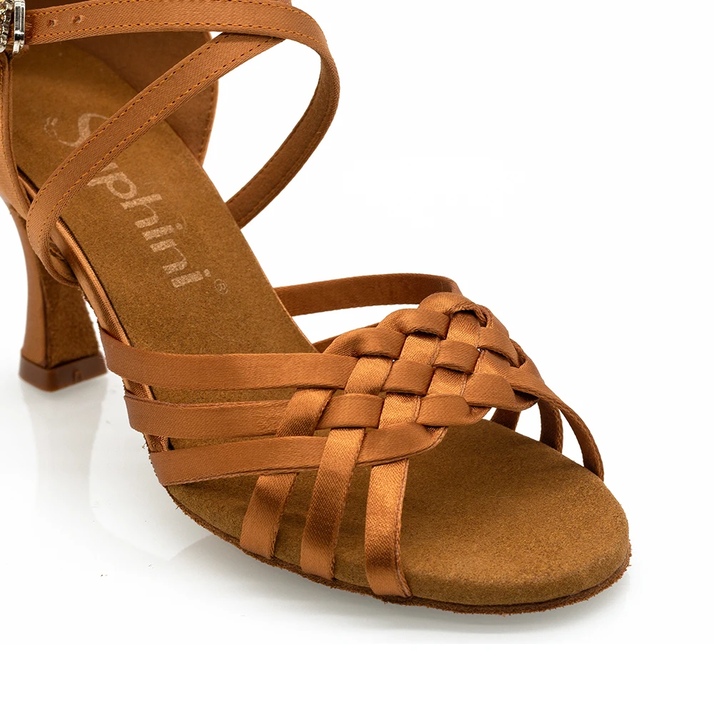 Suphini【chica��braid Bronzen Satijnen 7.5/8.5/10Cm Professionele Latin Dansschoenen