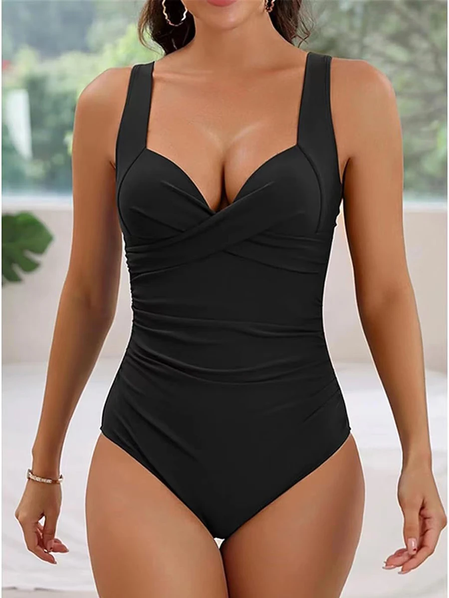 2024 Cross Frill Swimsuit Women One Piece Sexy Solid Vintage Swimwear Female Beachwear Bathers Bathing Swimming Swim Suit