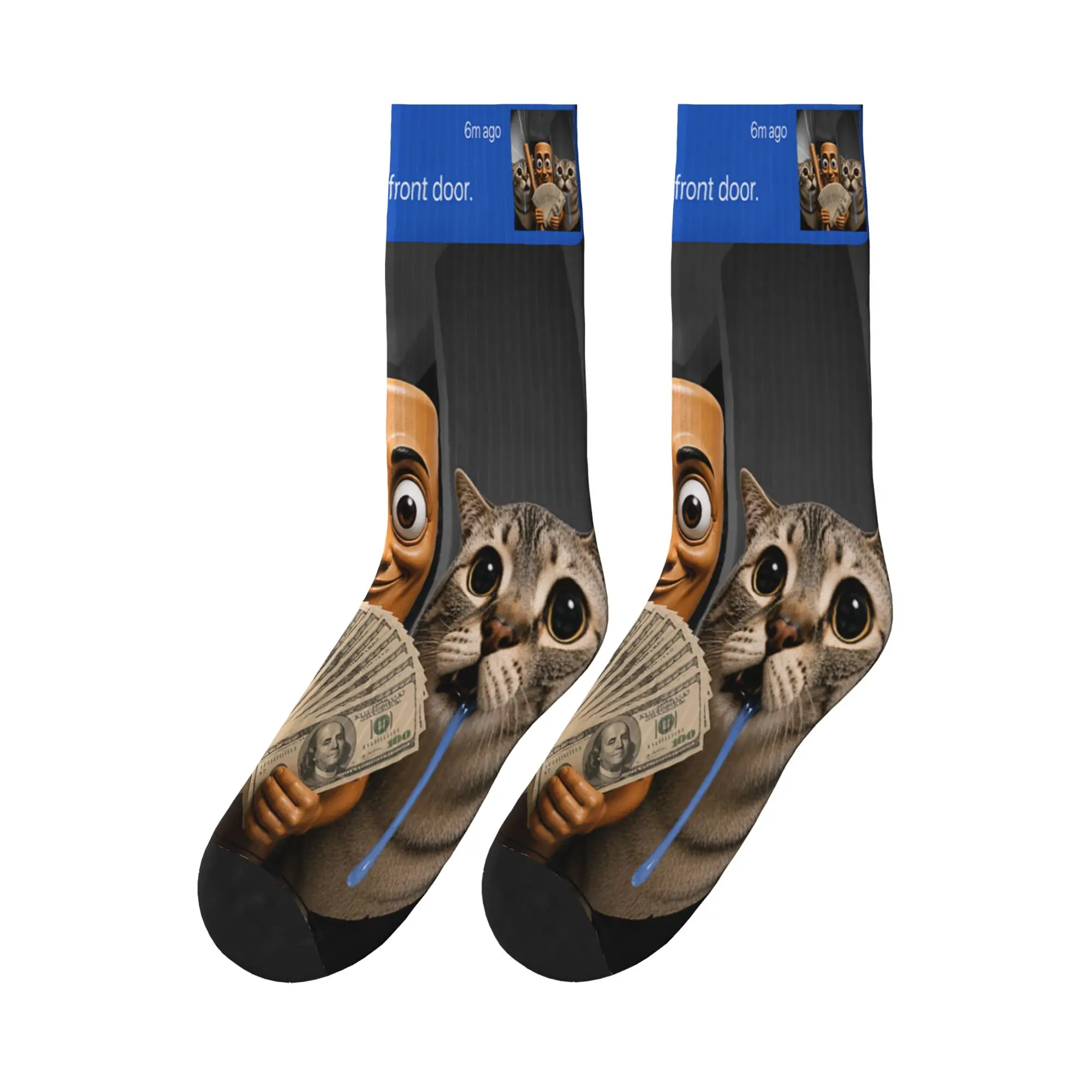 Men Socks There is Motion at Your Front Door Tung Tung Tung Sahur Cat  Stockings Soft Socks Autumn Funny Graphic Outdoor Socks