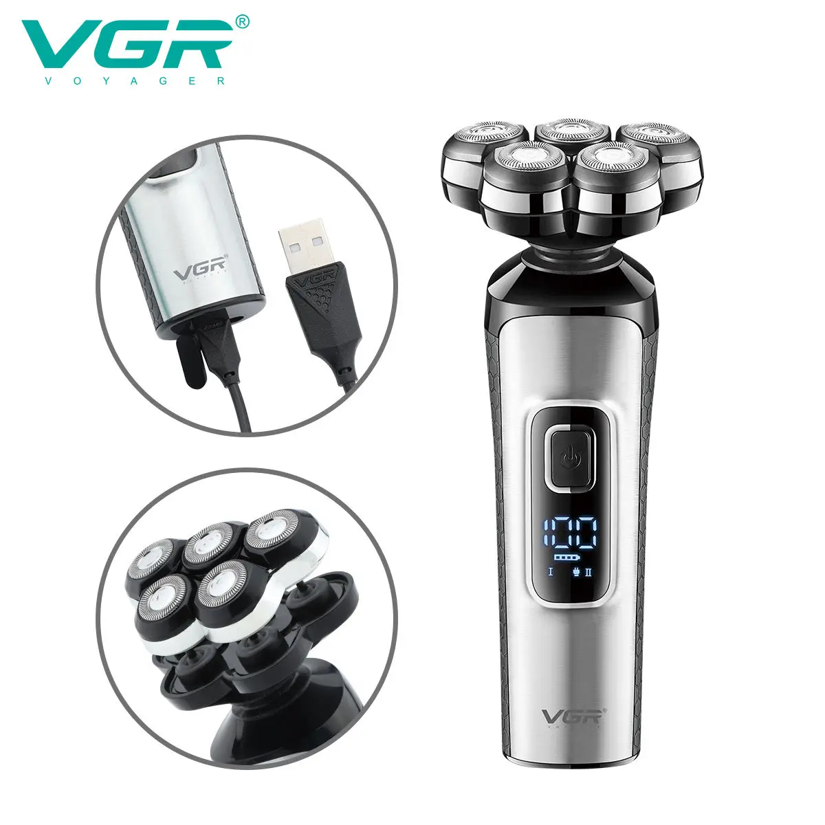 VGR 385 Shaver Electric Razor Professional Shaving Machine Waterproof Beard Trimmer Digital Display Shaving Machine for Men