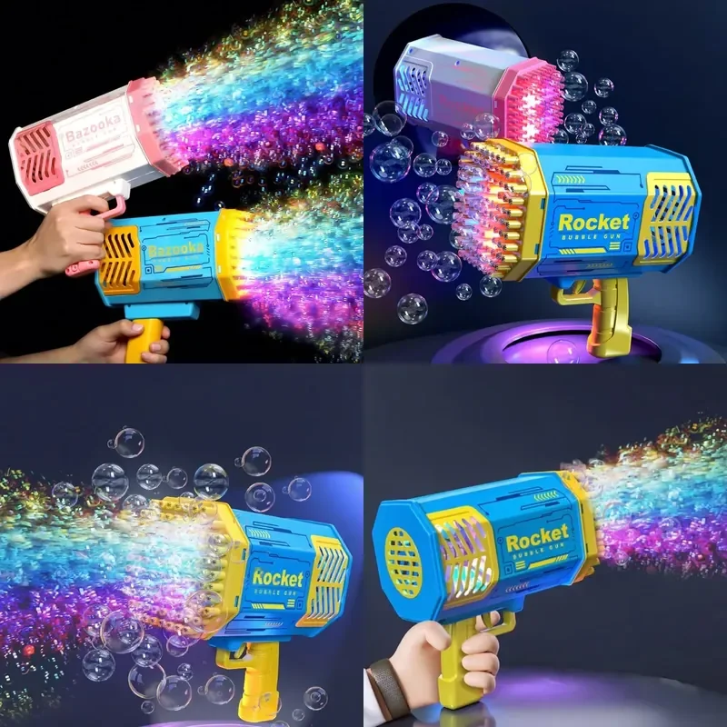 Large Children's Automatic Electric Bubble Gun Machine Toy Launcher Rocket Bubble Hair Dryer Torch Toy