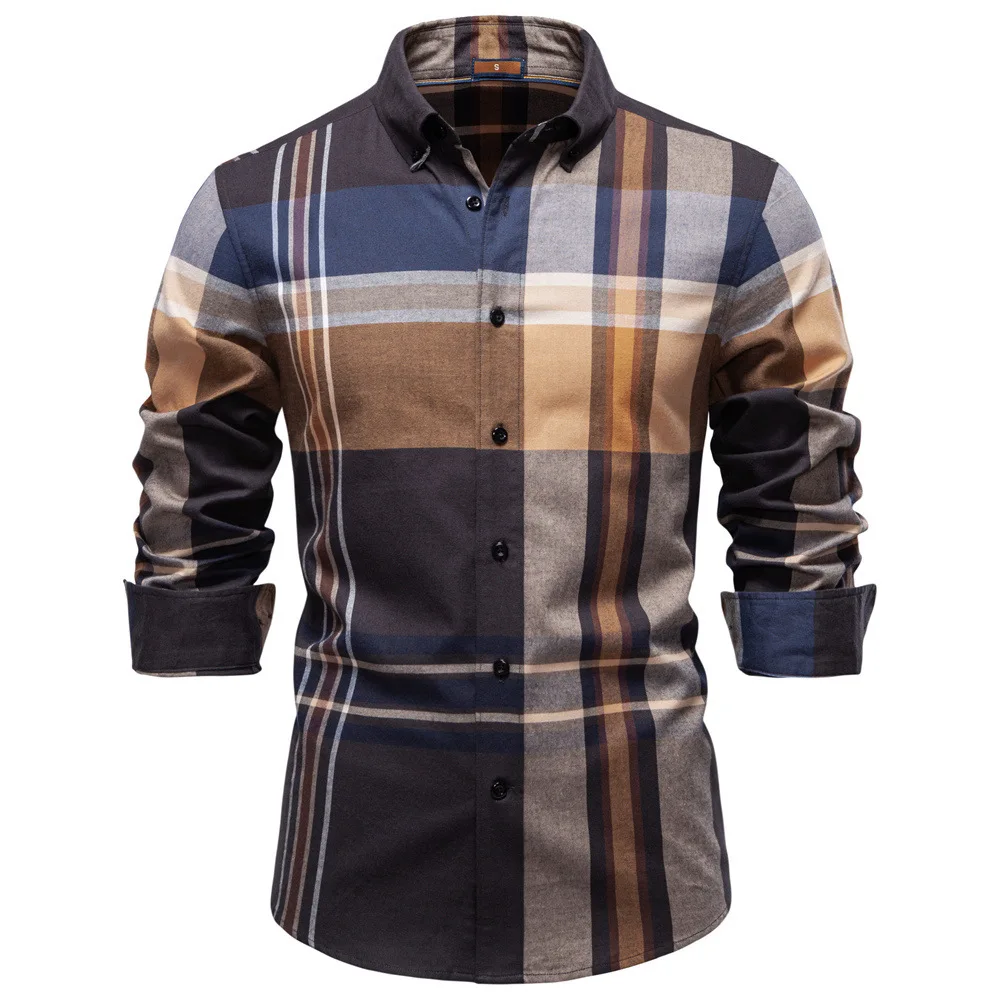 AIOPESON Men's Long Sleeve Cotton Shirt Autumn Winter Business Casual High Quality Crossed Grid Pattern Cotton Shirts Blouse