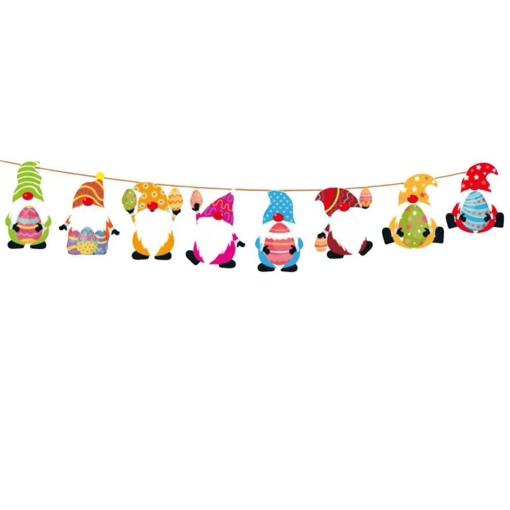 Triangle Flag Easter Garland Easter Decor Easter Supplies Bunny Bunting Rabbit Carrot Pattern Hanging Banner Wall Hanging