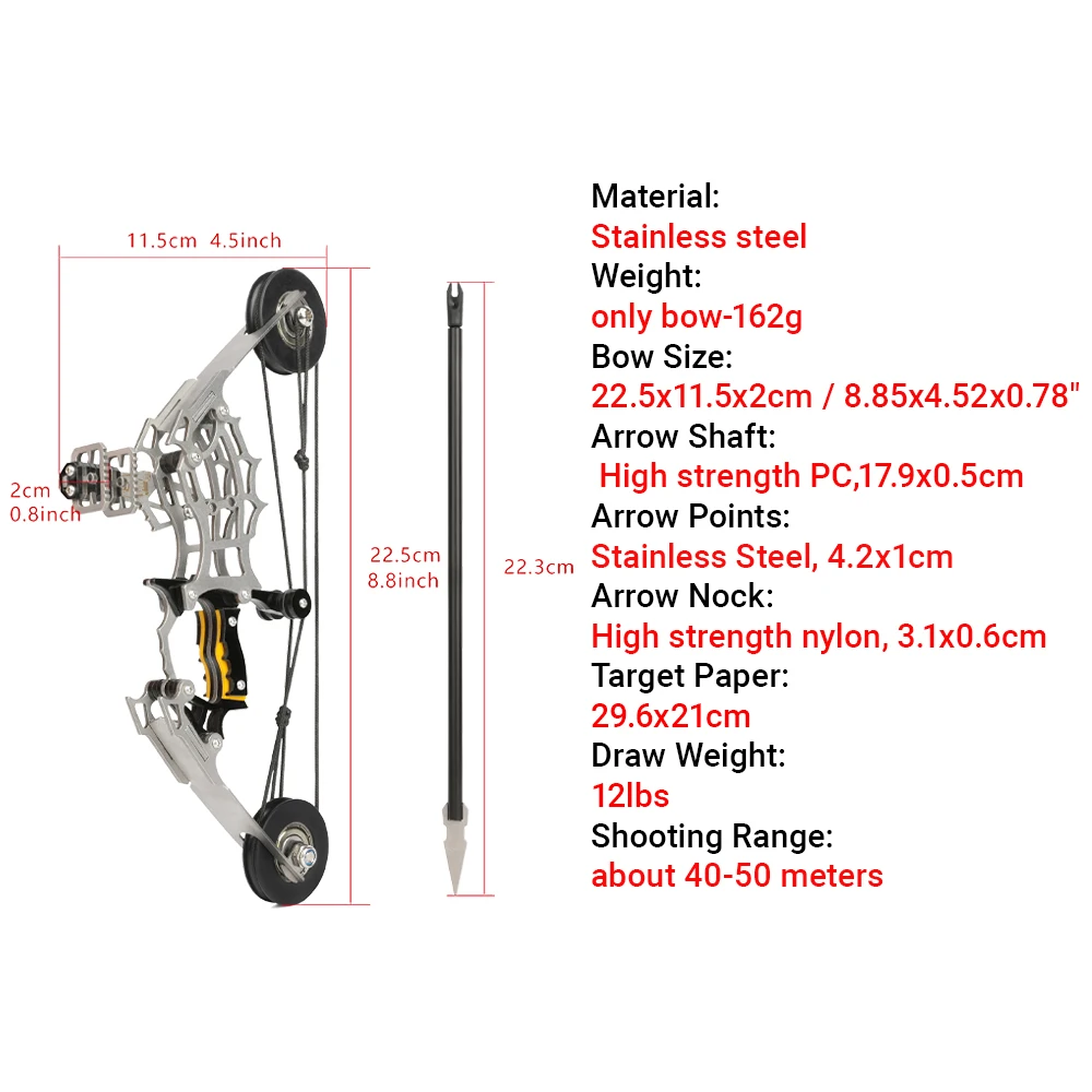 12 Lbs MINI Bow Archery Compound Bow Stainless Steel Pulley Bow Plastic Arrow Shaft Adults Teen Shooting Target Training Kit
