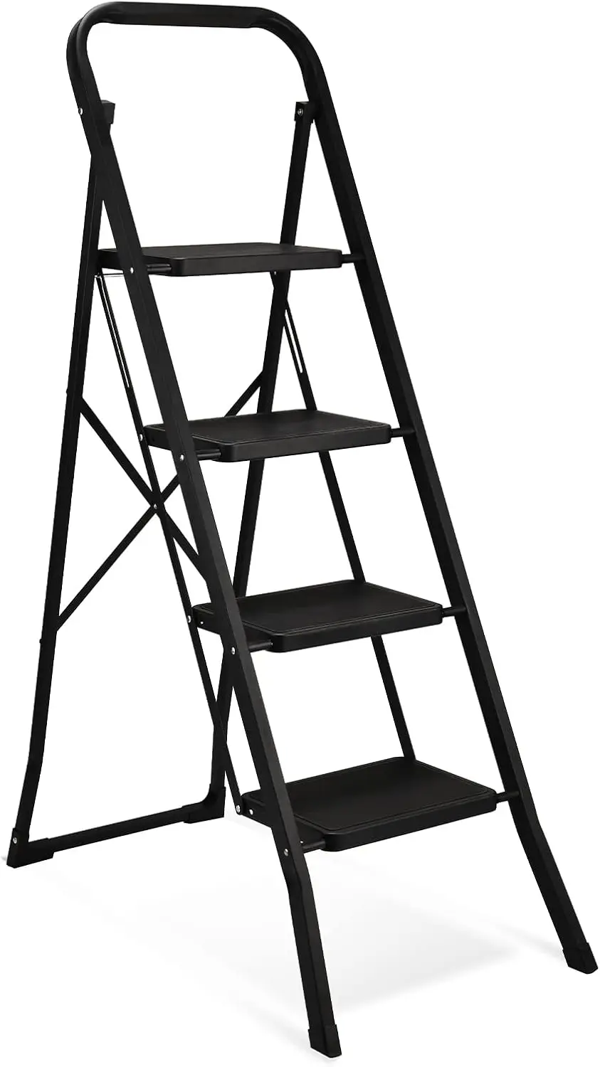 

Anti-Slip Pedal, Lightweight 4 Step Ladder with Handrails, 330 lbs Capacity Perfect for Kitchen & Household, Black