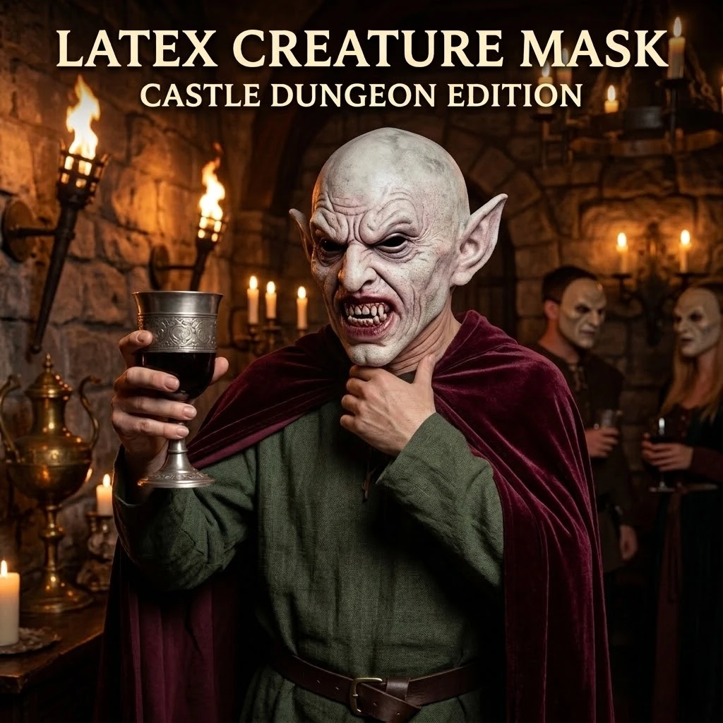 Vampir Vollkopf-Cosplay-Maske aus Latex, Gruseliges Dämonen-Monster-Kostümzubehör für Halloween-Partys und Fasching