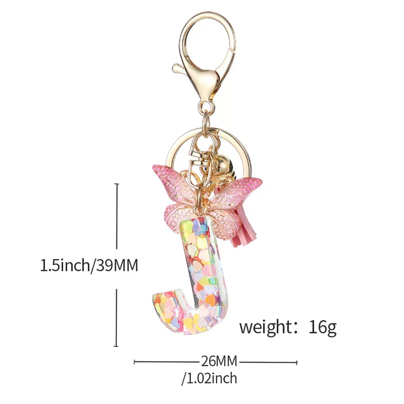 Fashion Blue Glazed Stone A To Z Letter Keychain 26 Initials Alphabet Butterfly Tassel Pendant Car Key Chain Women Jewelry GIfts
