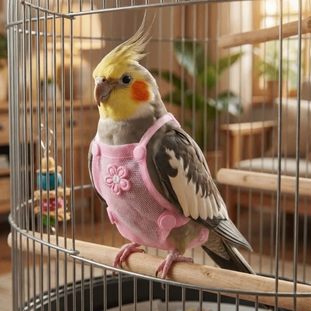 Breathable Mesh Pet Parrot Diaper with Leash Adjustable Parrot Nappy Snap-Closure Washable Parrot Flying Clothing Birds Supplies