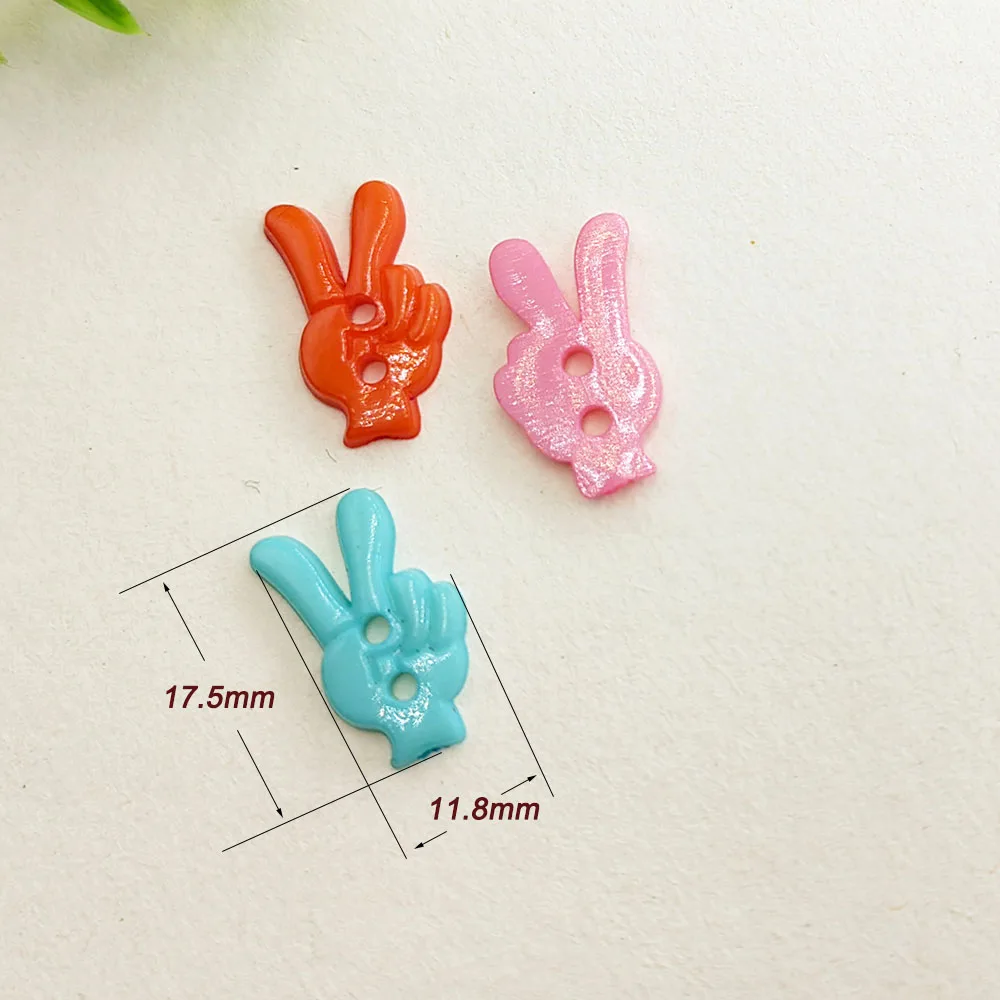 120pcs Mixed Colors 18mm Peace Sign Hand Gesture Plastic Buttons for Jackets, Bags, DIY Crafts, 2 holes
