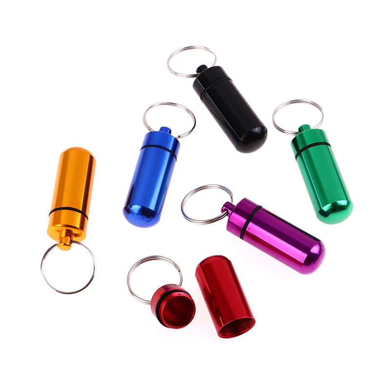 Metal Mini Waterproof Alloy Pill Box Case Bottle Cache Drug Holder Container Keychain Medicine Box Health Care For Travel