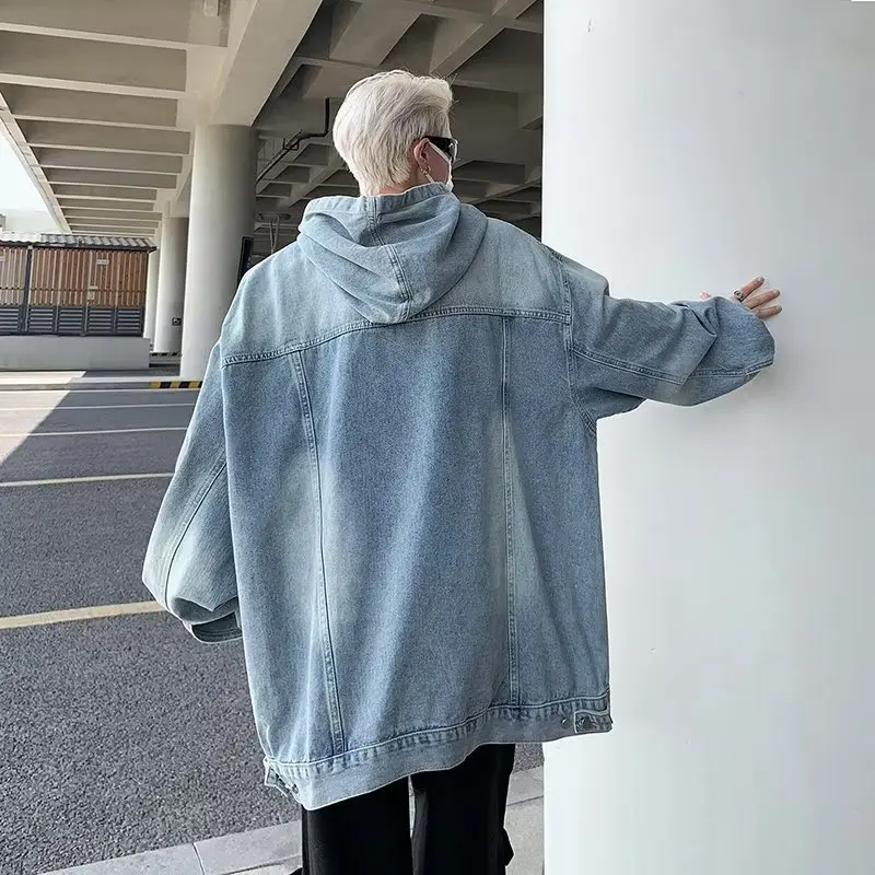 2024 Men Vintage Denim Hoodies Women Harajuku Hip Hop Casual Oversized Sweatshirts Fashion Loose Long Sleeve Pullover Coat