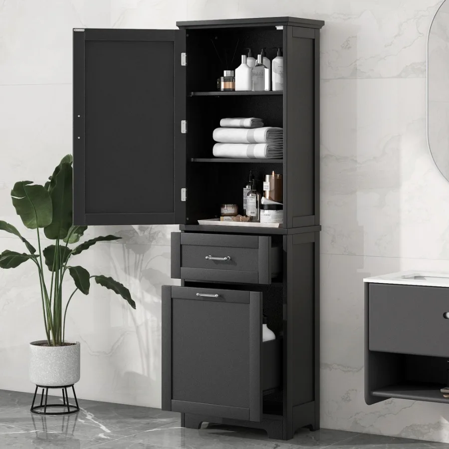 

Tall Bathroom Storage Cabinet Freestanding Storage Cabinet with Two Different Size Drawers and Adjustable Shelf MDF Board with