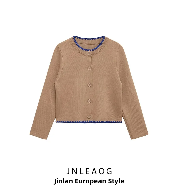 

JNLEAOG Autumn New Women's Knitted Jaet Embroidered Color Blo Design European Sle Polyester Fiber Open Cardigan