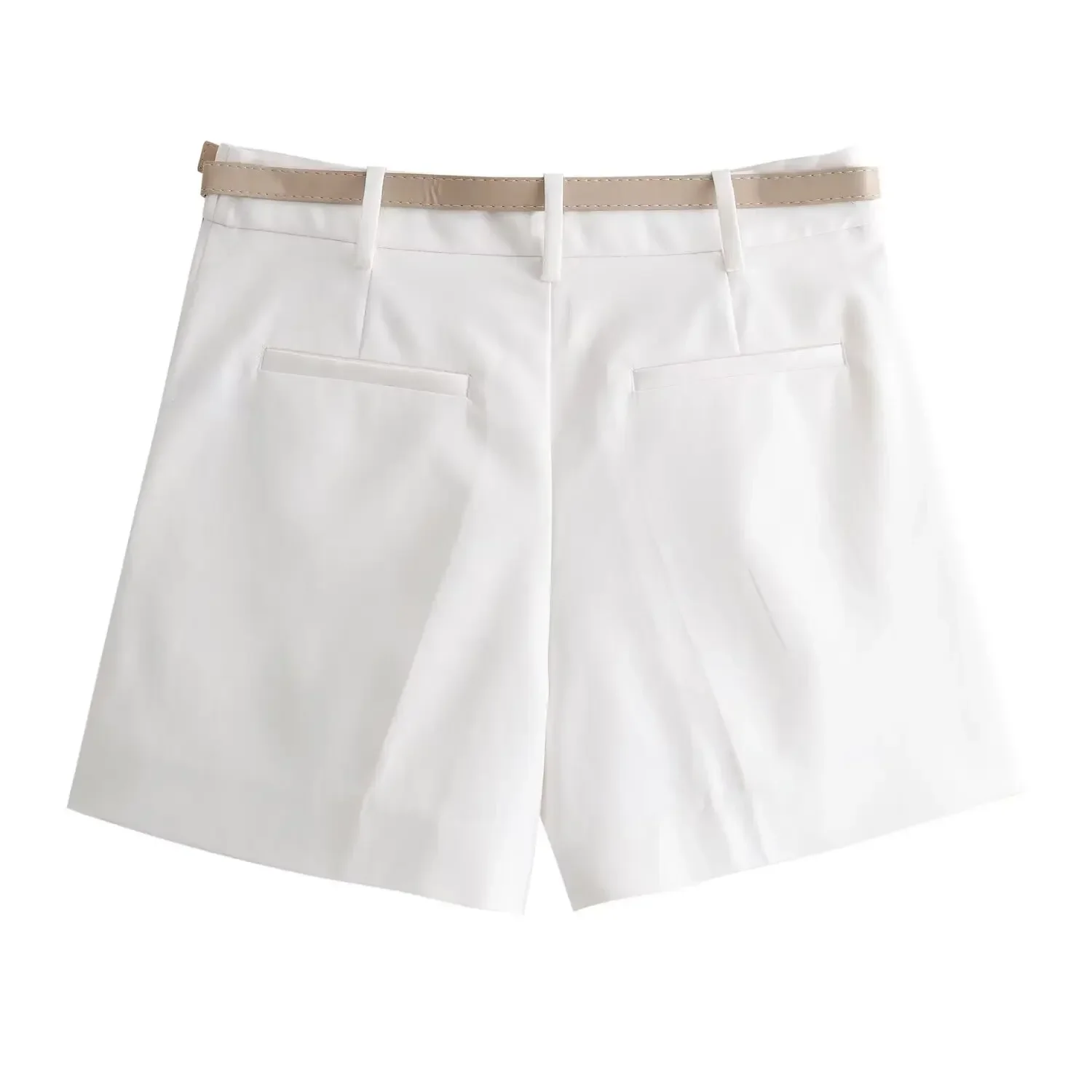 Shorts taille haute rétro pour femmes avec fermeture éclair, décoration de ceinture, poche latérale décontractée, polyvalent, mode chic, nouveau