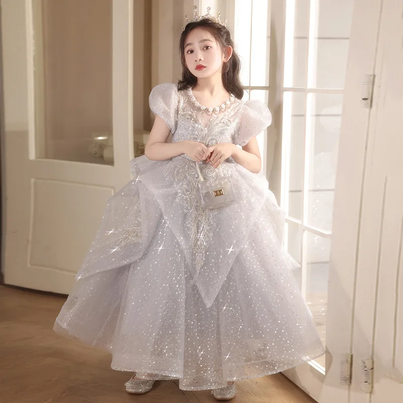 Girls' Light Luxury Big Girl Princess Dress Summer High-end Children's Host Piano Performance Costume