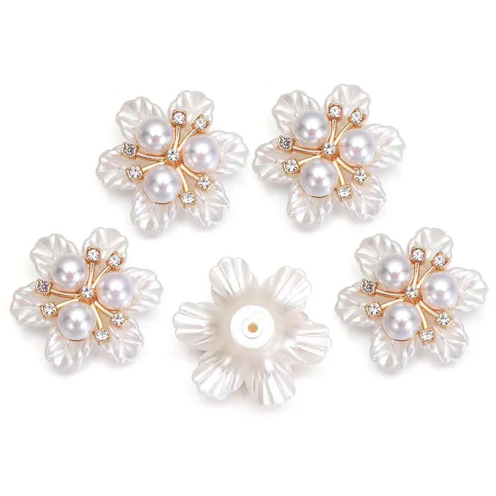 

5PCS Sparkling Crystal Hat Accessories Pearl Button Pearl Hairpins Headwear Clip Rhinestone Buttons