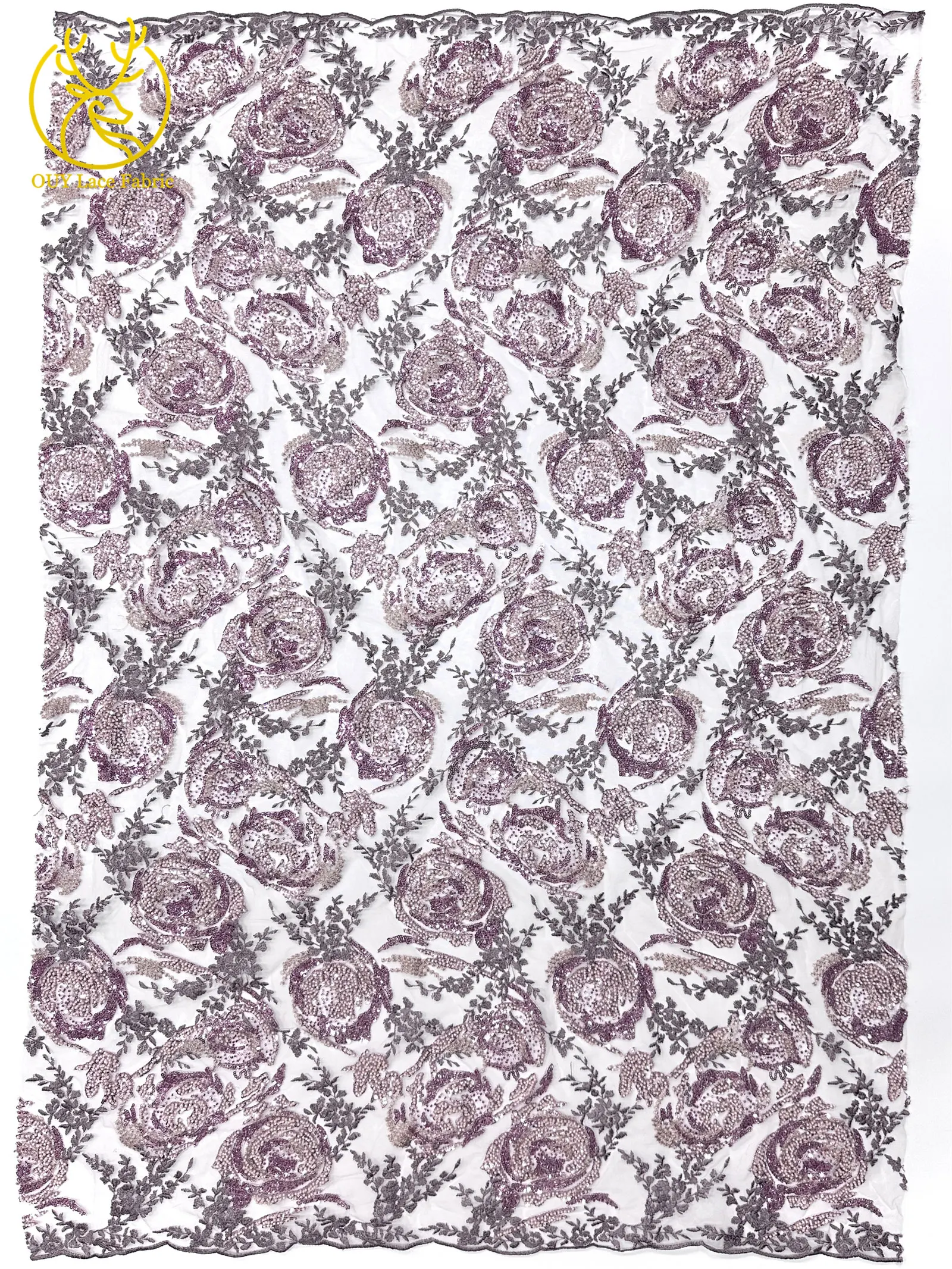 Modisches Kleid mit Stickerei, Spitze und Pailletten, Afrikanischer Spitzenstoff 2026, Rosa Französische Perlen-Spitze, Nigerianisches Partykleid, Nähzubehör 5Y – Detail 6