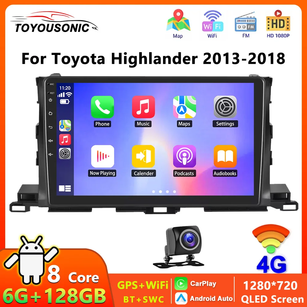 TOYOUSONIC 10 inch For Toyota Highlander 2013-2018 GPS Navigation Car Radio Carplay Android 12 Multimedia Video Player Stereo 4G