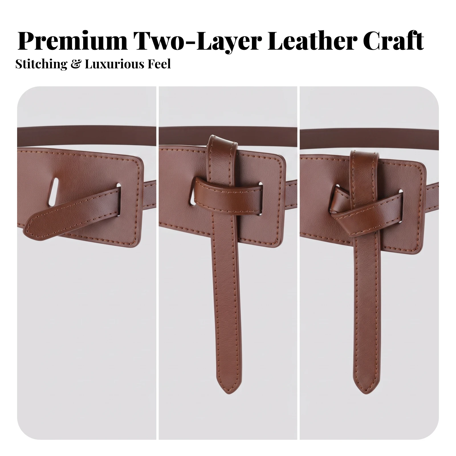 Leather Belt with Knot Closure Vintage-Inspired Wrap Belt with Leather Buckle Fashionable Long-Lasting for Women, Dresses, Coats