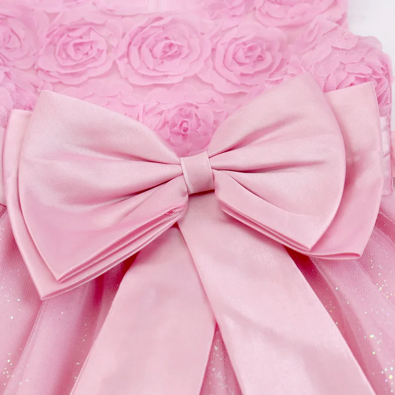 فستان عيد الميلاد للفتيات فستان أحمر لامع فساتين بناتي للأطفال مع فيونكة على شكل زهرة فساتين حفلات أنيقة فستان عيد ميلاد الأميرة