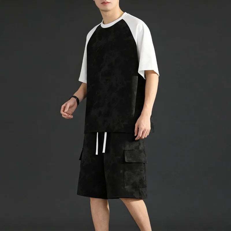 

Men's Fashion Sportswear Suit Raglan T Shirt and Matching Shorts Set Lightweight Quick Dry Ideal for Gym Running Daily Casual