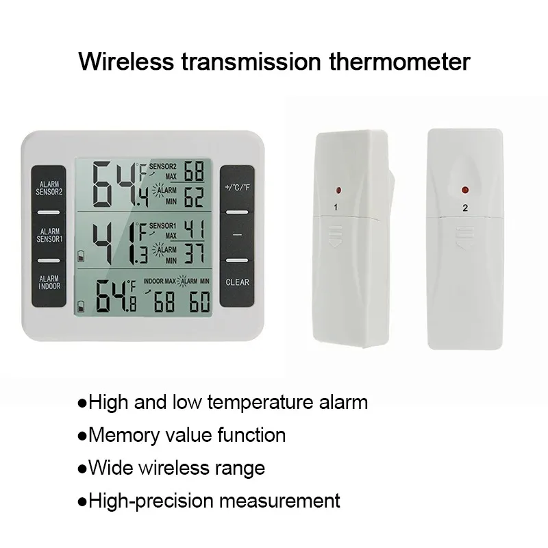 Electronic Refrigerator Freezer Thermometer Temperature Measuring Device Indoor Outdoor Household Remote Sensor LCD Temp Meter