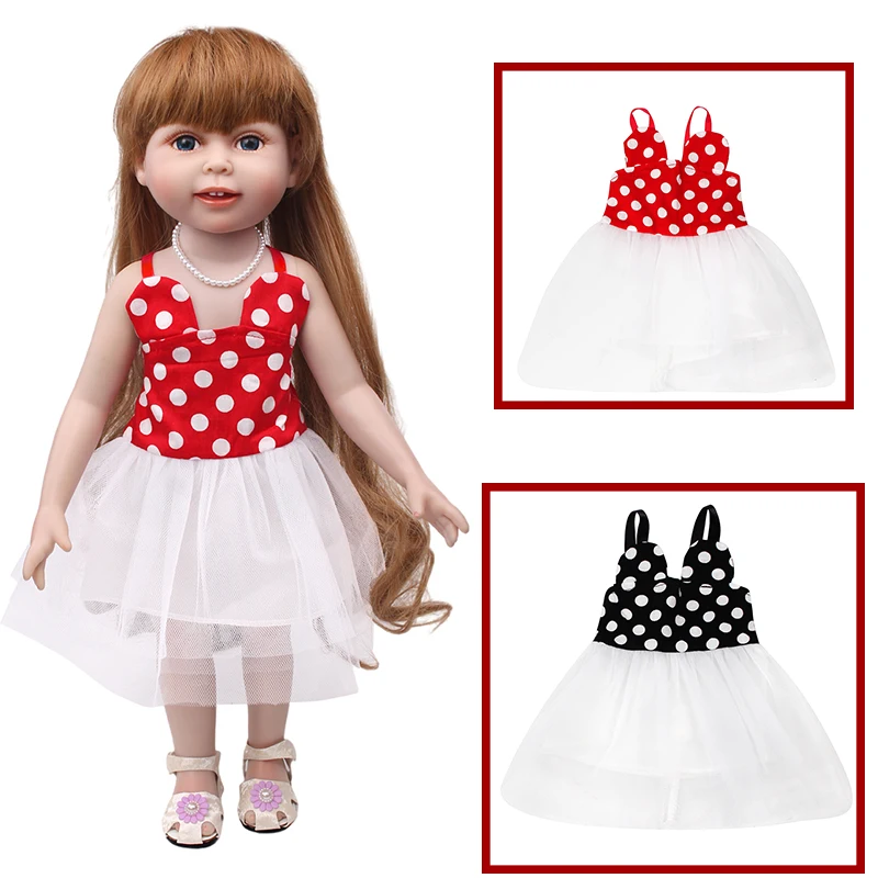 

Платье в горошек для куклы 18 дюймов, воротник с кошачьими ушками, подтяжки, комбинезон, платье из сетки, наряд для куклы, комплект одежды для куклы, подходящие аксессуары для куклы.