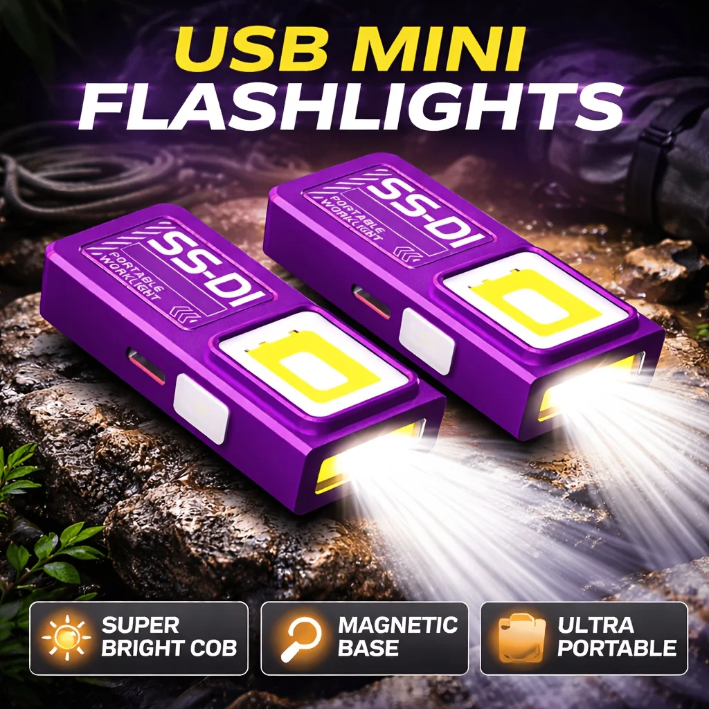 Mini COB LED Flashlight USB C Rechargeable Powerful Work Light  with Clip Magnet Waterproof EDC Camping Walking Pocket Lamp