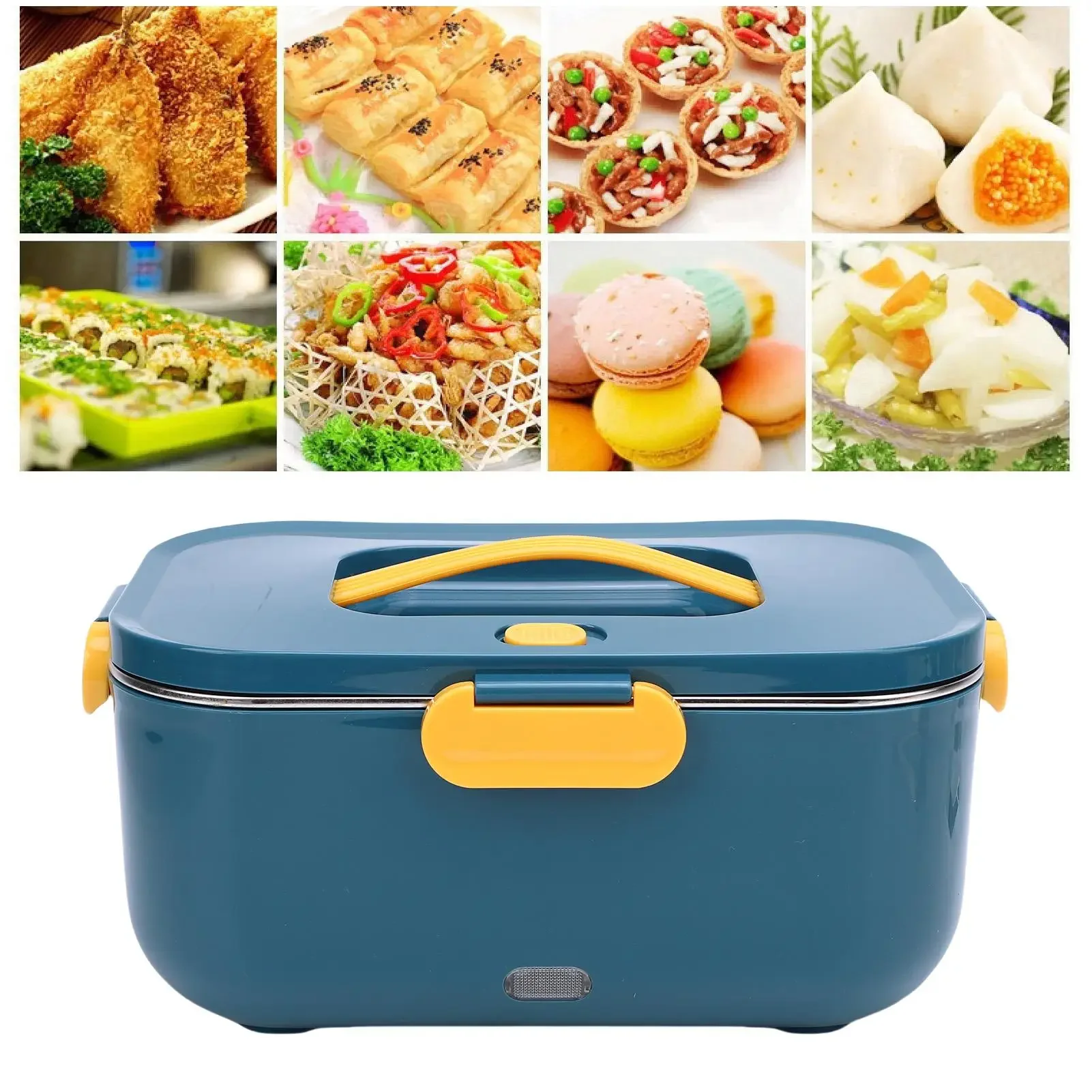 Calentador de alimentos eléctrico para fiambrera, 2 compartimentos, portátil de 80 W, 12 V/24 V/110 V para trabajo/coche/camión, contenedor 304 SS extraíble de 1,5 L