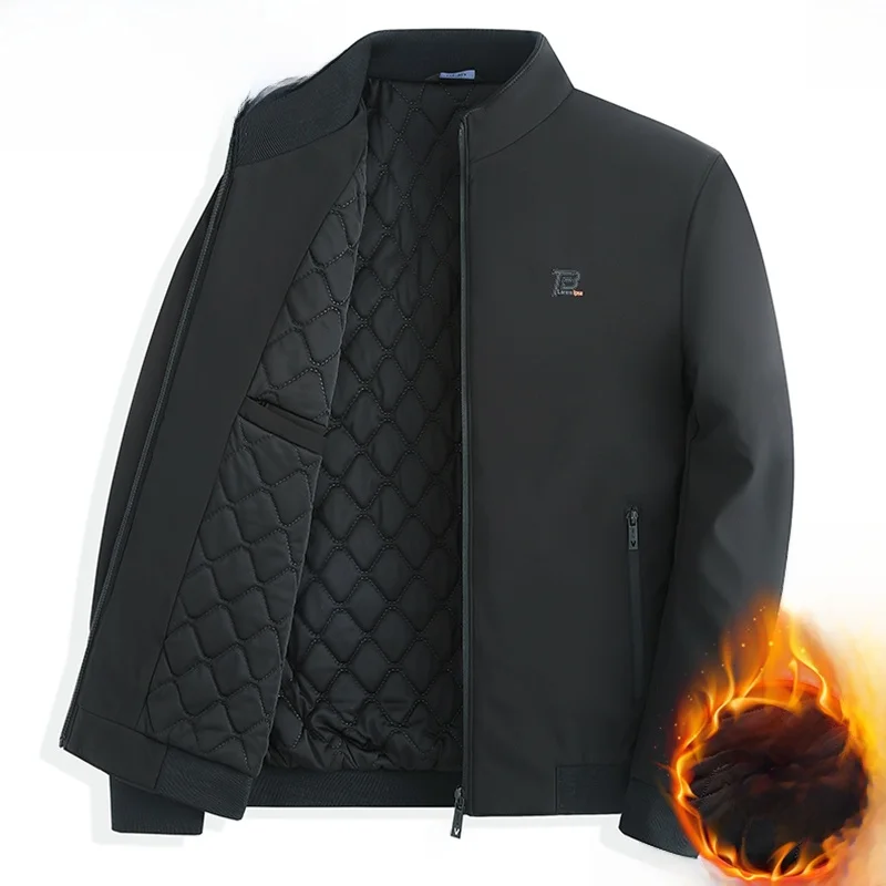 

Warm Fce Lined Cotton Jaet Stand Collar Men's Faion Autumn Winter Outerwear for Middle-Aged And ly Dad Sle