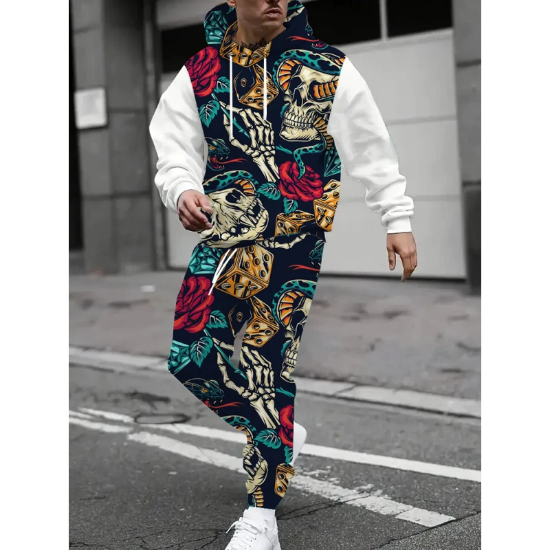 

Autumn/Winter Men's Suit Hooded Sweatshirt And Trouser Set Hip Hop Skull 3D Set Comfortable Sweatshirt And Drawstring Joggers