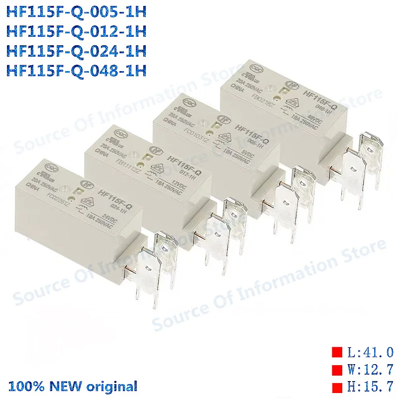 5Pcs High Power Small DC Relay HF115F-Q-005-1H HF115F-Q 012-1H JQX-115F-Q 024-1H JQX-115F-Q-048-1H 5VDC 12V DC24V 48V 18A 250VAC