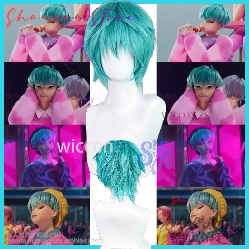 

Anime Movie Demon Saja Boy Cosplay Baby Kpop Group Y2K Fashion Wig Jirai Kei Heat Resistant Halloween Short Blue Green Hair Cos