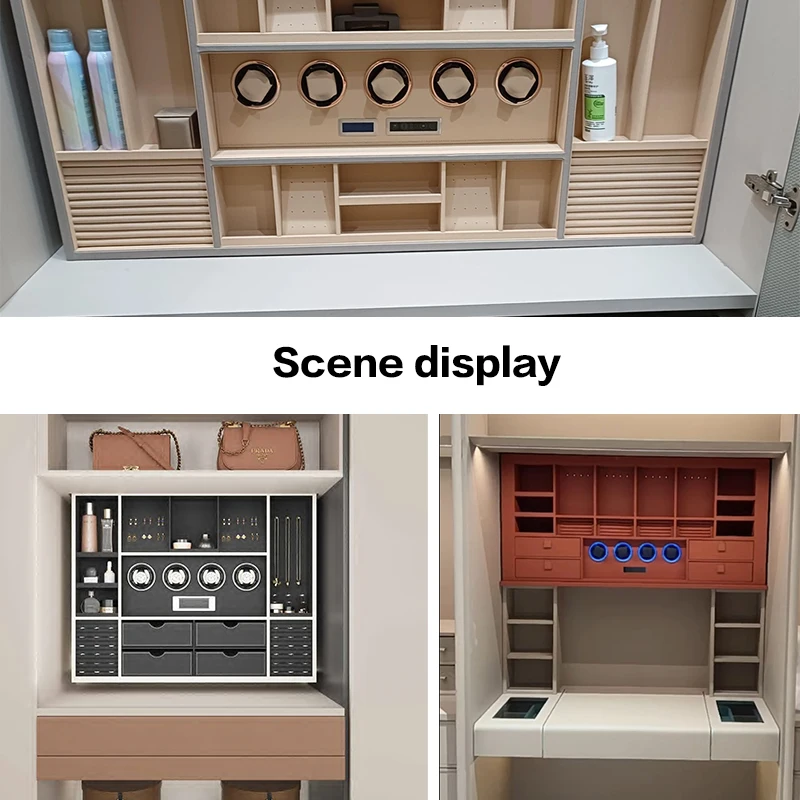 STARSHINE Touch Control Motorized Lift Makeup Table All In One Leather Jewelry Box Organizer Watch Winder Hidden Storage Cabinet