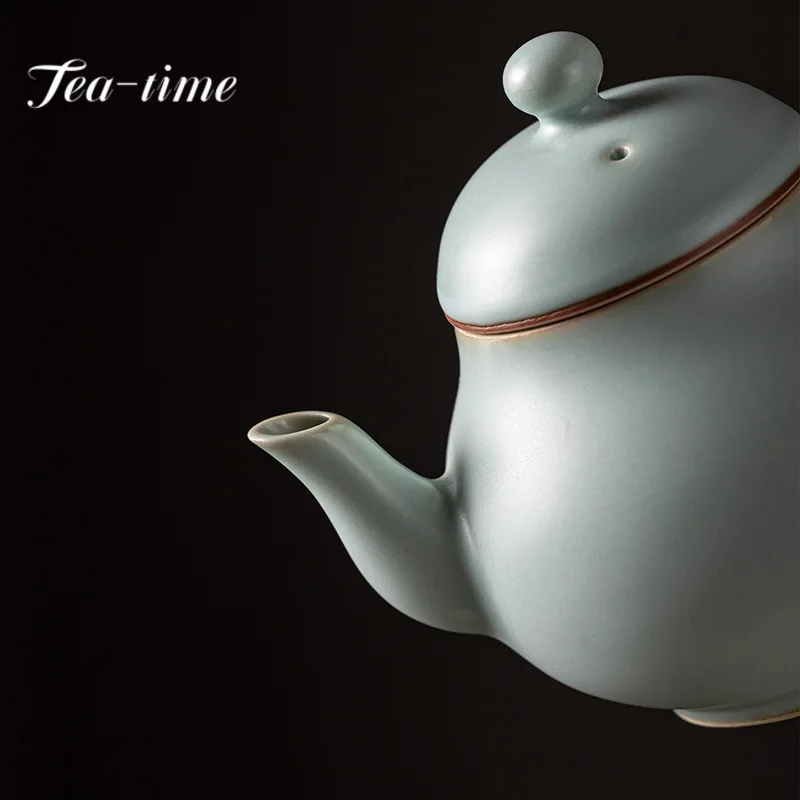 200ml Azure Ru Porcelain Teapot Elegant Imitates Song Gourd Pot Tea Making Kettle Oolong Tea Teaset Supplies Ornaments Gift Box