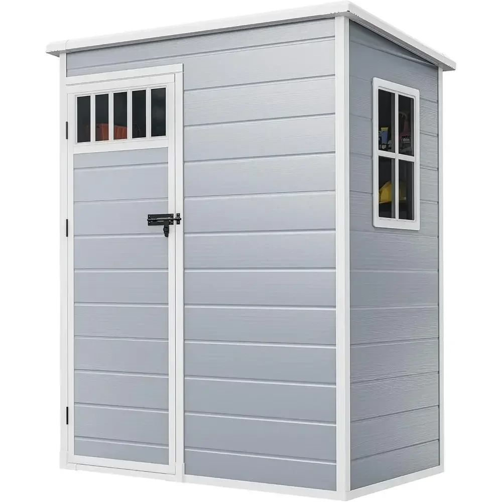 Gray 5x3 Outdoor Storage Shed with Enclosed-Style, Side Windows, Floor, Lockable Door for Backyard and Garden