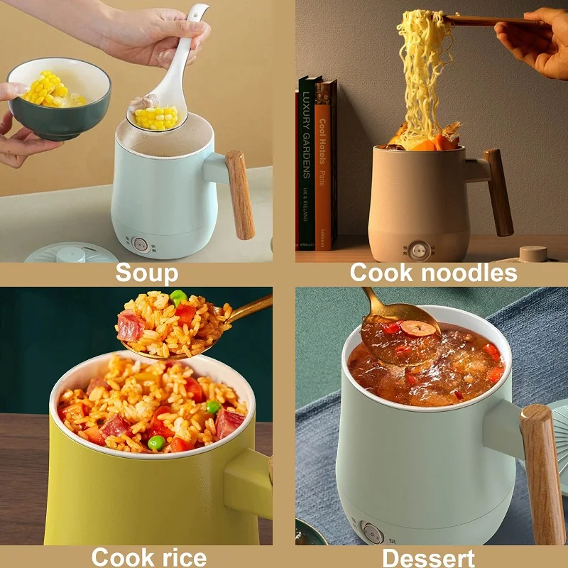 Chaleira elétrica portátil, Copo de água de isolamento quente, forro antiaderente, panela de macarrão, copo elétrico, panela de arroz, 220V, 600ml