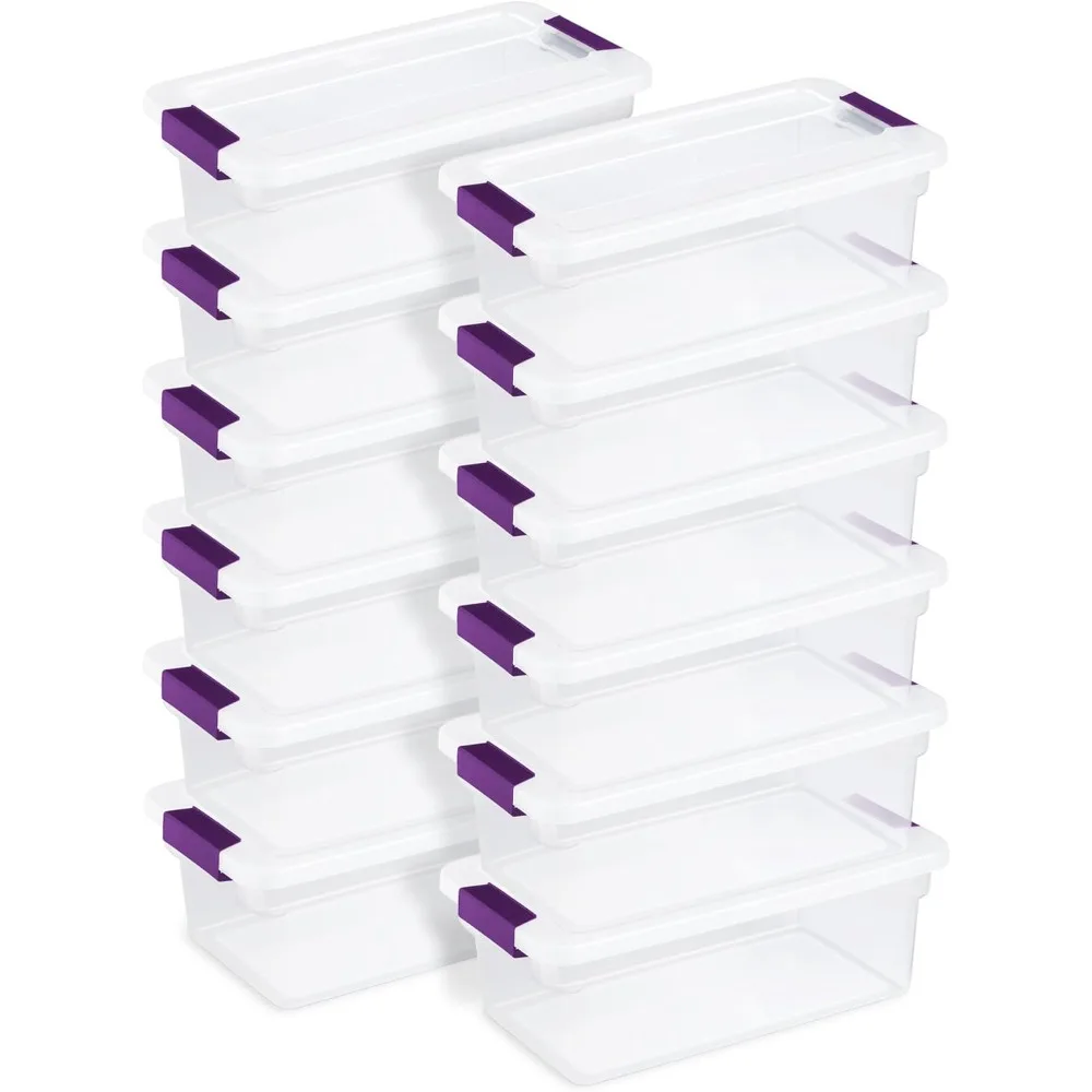 

Stackable Organizer Bins with Latching Lids - Clear Plastic Organization Containers for Closet, Bedroom, Shelving Units